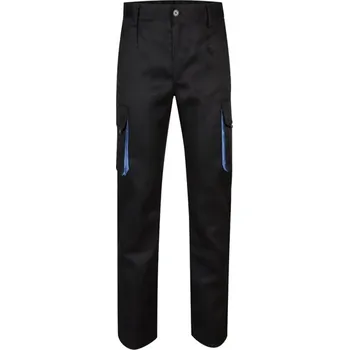montérky VL HYPNOS. Dvoubarevné keprové kalhoty s mnoha kapsami (200 g/m²), z bavlny (35 %) a polyesteru (65 %) - Černá / Světle Modrá / 46