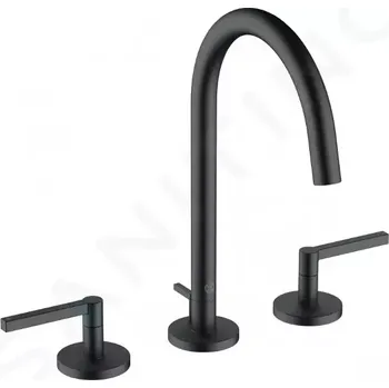 Vodovodní baterie Kludi Nova Fonte Umyvadlová baterie s výpustí Push-Open a otočným výtokem, 3-otvorová instalace, matná černá, 201433915