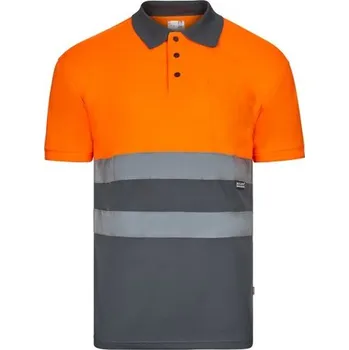 Pánská košile VL CUPID. Dvoubarevná polokošile z ptačí perspektivy (160 g/m²) s krátkým rukávem z polyesteru (100 %) - Šedá / Oranžová / S