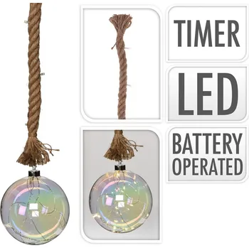 Vánoce osvětlení KOULE LED pr.15cm skl.PERL.,na laně 95cm s časovačem