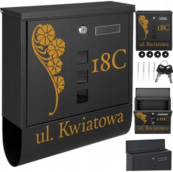 Poštovní schránka ČERNÁ POŠTOVNÍ SCHRÁNKA NA DOPISY + ZLATÝ VZOR
