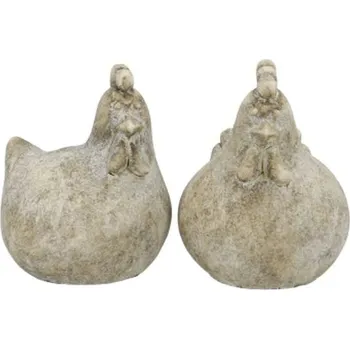 2ks šedá antik dekorativní soška slepička a kohoutek - 7*7*9 cm