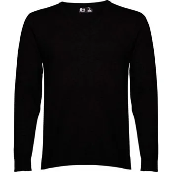 Pánský svetr THC MILAN. Pánský svetr s výstřihem do V z bavlny a polyamidu - Černá / L