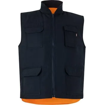 Pánská vesta VL DIANA. Polstrovaná vesta (220 g/m²), oboustranná a vícekapsová, z polyesteru (100 %), se zapínáním na zip a oboustranným tahákem - Oranžová / L