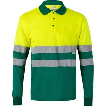 Pánská košile VL VULCAN. Dvoubarevná polokošile z ptačí perspektivy (160 g/m²) s dlouhým rukávem, z polyesteru (100 %) - Zelená / Žlutá / XS