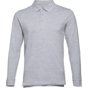 THC BERN. Pánské polo tričko s dlouhým rukávem z mykané bavlny - Světle Šedá / S