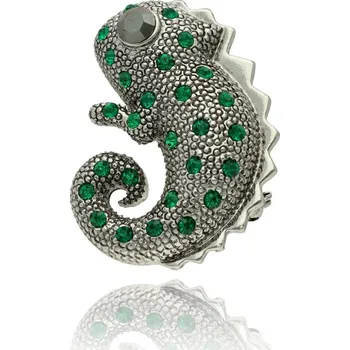 Brož Yvon Brož chameleon se zelenými krystaly a antik povrchovou úpravou