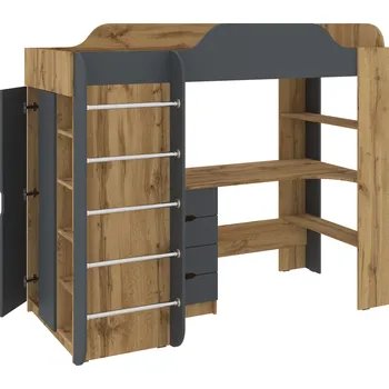 Dětská postel Slevadoma Patrová postel KIDS, 80 x 190 cm, s psacím stolem, regály a šatní skříní Barva: dub tacho + antracit