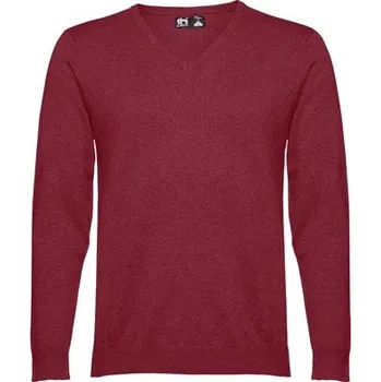 Pánský svetr THC MILAN. Pánský svetr s výstřihem do V z bavlny a polyamidu - Bordó / XXL