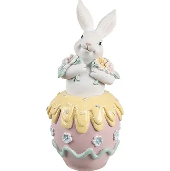 Jarní dekorace králíček s květy ve vajíčku - 7*8*16 cm