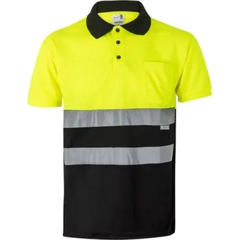 Pánská košile VL CUPID. Dvoubarevná polokošile z ptačí perspektivy (160 g/m²) s krátkým rukávem z polyesteru (100 %) - Černá / Žlutá / 2XL