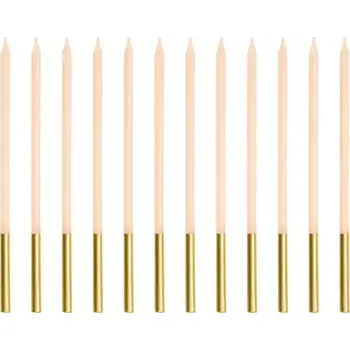 Dortové svíčky dlouhé svěle krémové se zlatým zdobením 12 ks