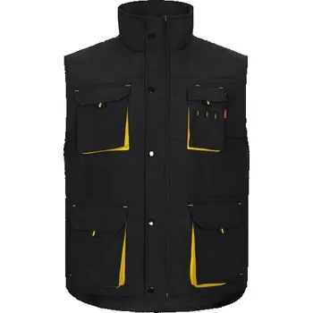 Pánská vesta VL NERGAL. Vycpaná vesta, dvoubarevná, vícekapsová (120 g/m²), z polyesteru (100 %) - Černá / Žlutá / 3XL