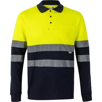 Pánská košile VL PLUTO. Dvoubarevná piké polokošile (150 g/m²) s dlouhým rukávem z bavlny (55 %) a polyesteru (45 %) - Modrá / Žlutá / 3XL