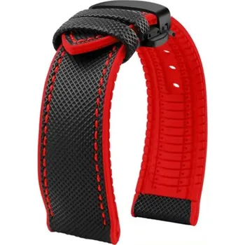 Řemínek na hodinky Řemínek gumový s černou motýlovou sponou - černý/červené prošití - 23 mm + 5 let záruka a dárek ZDARMA