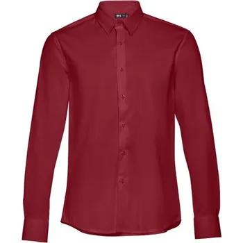 Pánská košile THC PARIS. Pánská popelínová košile s dlouhým rukávem - Bordó / S
