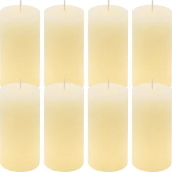 Svíčka Sada rustikálních svíček, 10 cm, Ø 5 cm, krémová, 8 ks