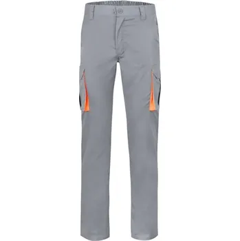 montérky VL HYPNOS. Dvoubarevné keprové kalhoty s mnoha kapsami (200 g/m²), z bavlny (35 %) a polyesteru (65 %) - Šedá / Oranžová / 58