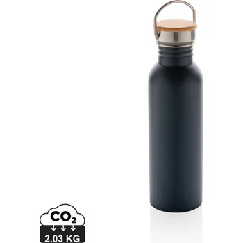 Moderní nerezová lahev s bambusovým uzávěrem - Modrá