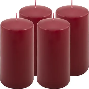 Svíčka Sada sloupových svíček, 15 cm, Ø 7,5 cm, vínová, 4 ks