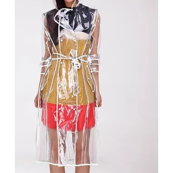 Pláštěnka Módní průhledná pláštěnka, PVC kabát s kapucí a páskem Bílá XL