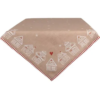 ubrus Hnědý ubrus s perníkovými chaloupkami Gingerbread Bliss - 100*100 cm