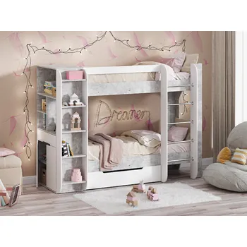 Dětská postel Slevadoma Patrová postel DUET-4, 70 x 190 cm, s regály a zásuvkou Barva: bílá + antracit