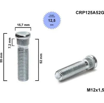 Kolový svorník - šteft M12x1,5x52 tisícihran průměr 12,50mm OPEL
