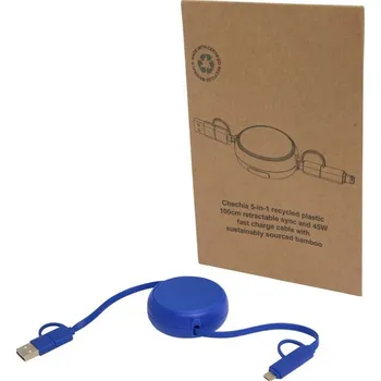 Datový kabel Vysouvací datový synchronizační a rychlonabíjecí 45W kabel 5 v 1 o délce 100 cm z recyklovaného plastu a hliníku Alasia - Kralovská modrá