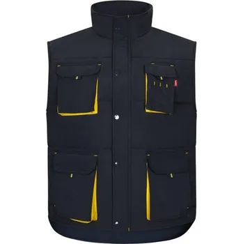 Pánská vesta VL NERGAL. Vycpaná vesta, dvoubarevná, vícekapsová (120 g/m²), z polyesteru (100 %) - Modrá / Žlutá / 3XL