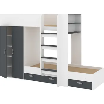 Dětská postel Slevadoma Patrová postel NEMO, 80 x 190 cm, se šatní skříní a zásuvkami Barva: bílá + antracit