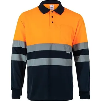 Pánská košile VL VULCAN LARGE. Dvoubarevná polokošile z ptačí perspektivy (160 g/m²) s dlouhým rukávem, z polyesteru (100 %) - Modrá / Oranžová / 4XL