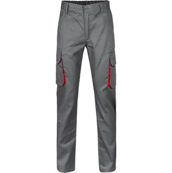 montérky VL HYPNOS. Dvoubarevné keprové kalhoty s mnoha kapsami (200 g/m²), z bavlny (35 %) a polyesteru (65 %) - Šedá / Červená / 60