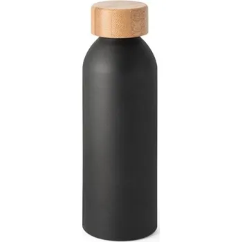 Termohrnek QUETA. Hliníková láhev s bambusovým víčkem 550 ml - Černá