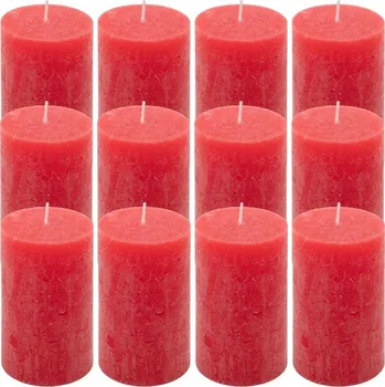 Svíčka Sada rustikálních svíček, 11,5 cm, Ø 6,8 cm, červená, 12 ks