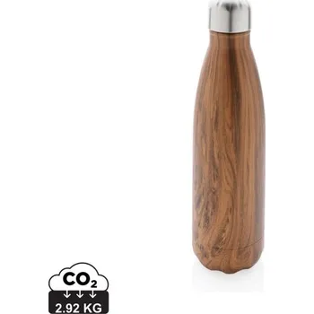 Termohrnek Nerezová termo láhev v dekoru dřeva - Hnědá