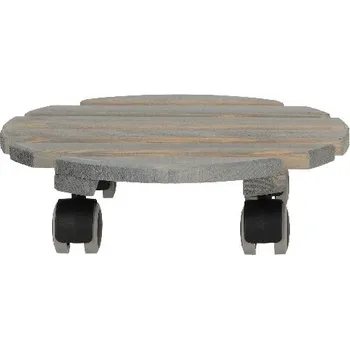 Květináč Podložka pod květináč INDOOR, pojízdná/s kolečky, dřevo, pr. 29cm, šedá|Esschert Design