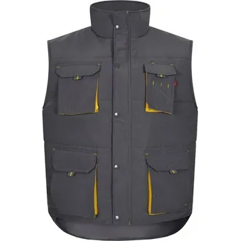 Pánská vesta VL NERGAL. Vycpaná vesta, dvoubarevná, vícekapsová (120 g/m²), z polyesteru (100 %) - Šedá / Žlutá / M