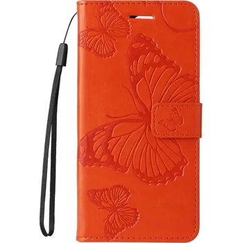 Pouzdro na mobilní telefon VSECHNONAMOBIL 89170 ART BUTTERFLY Peněženkový obal pro Motorola Edge 60 Neo / 50 Neo / ThinkPhone 25 oranžový