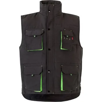 Pánská vesta VL NERGAL. Vycpaná vesta, dvoubarevná, vícekapsová (120 g/m²), z polyesteru (100 %) - Černá / Zelená / M
