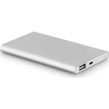 Powerbanka MARCET. Powerbanka slim 4 000 mAh z recyklovaného hliníku (100% rAL) a recyklovaného ABS (100% rABS) - Saténově Stříbrná