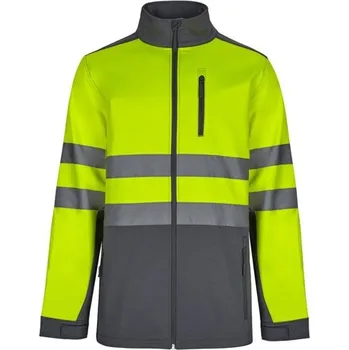 VL HESTIA. Dvoubarevná softshellová bunda (280 g/m²), z polyesteru (96 %) a elastanu (4 %) - Šedá / Žlutá / 2XL