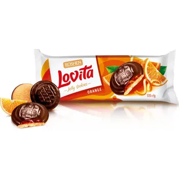 Piškoty ROSHEN LOVITA 135g pomerančové (piškoty s želé s pomerančovou příchutí polité čokoládou)