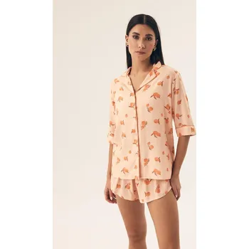 Pánské pyžamo Henderson Dámské pyžamo 42686 Naranja kr/r S-2XL pruhované broskev XXL