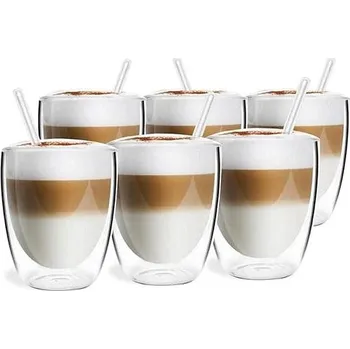 Sklenice Vialli Design Sklenice, dvoustěnná, 320 ml, 6 ks, v sadě skleněná brčka 15 cm_VITA 6858