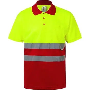 Pánská košile VL CUPID LARGE. Dvoubarevná polokošile z ptačí perspektivy (160 g/m²) s krátkým rukávem z polyesteru (100 %) - Červená / Žlutá / 5XL