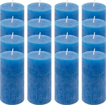Svíčka Sada rustikálních svíček, 10 cm, Ø 5 cm, modrá, 16 ks