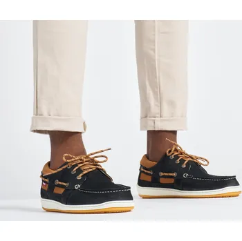 Pánské polobotky DECATHLON Pánské kožené boty na loď Clipper 39 ČERNÁ|ŠEDÁ