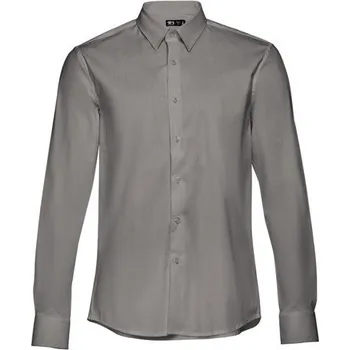 Pánská košile THC PARIS. Pánská popelínová košile s dlouhým rukávem - Šedá / L