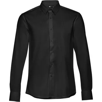 Pánská košile THC PARIS. Pánská popelínová košile s dlouhým rukávem - Černá / XXL